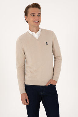 Erkek Slim Fit V Yaka Ta_ Melanj Basic Kazak