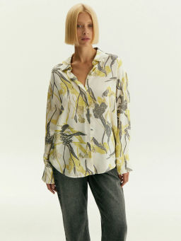 Рубашка с цветочным принтом из 100% вискозы, B3177/narcis