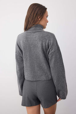 Kahverengi Wardrobe Essentials Genis Kal?p Yumusak Dokulu Crop/K?sa Triko Kazak TWOAW26KZ00113 - Trendyolmilla фото 16