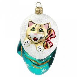 Елочная игрушка фигурка стеклянная Рукавичка. Кот 10см, ручная художественная роспись, подарочная упаковка, цвета микс (Россия) - Домашняя мода фото 3