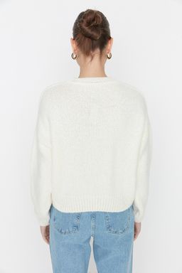 Ekru Genis Kal?p Yumusak Dokulu Basic Triko Kazak TWOAW23KZ00185 - Trendyolmilla фото 9