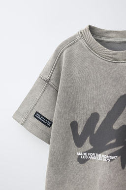 CAMISETA EFECTO LAVADO GRAFFITI / Gris