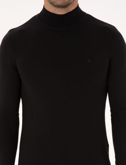 Siyah Slim Fit Pamuk Kar___ml_ Yar_m Bal_k__ Yaka Basic Triko Kazak - Cacharel фото 6