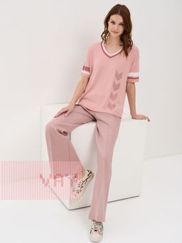 Джемпер женский 5231-41347. 36555/9839/2095 пудра/тёмная пудра/белый