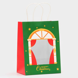 Цена за 2 шт. Пакет подарочный бумажный, с окном «Театр» 19×26×13 см, крафт зеленый