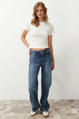 Ekru Gipeli Fitted/Vucuda Oturan Bisiklet Yaka Orme Bluz TWOSS24BZ00455 - Trendyolmilla фото 3