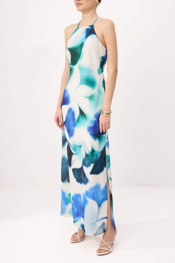 TRENDYOLMILLA Cok Renkli Batik Desenli Duz Kesim Kolsuz Maxi Astarl? Saten Dokuma Elbise TWOSS23EL02238  фото 38