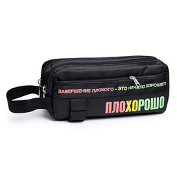 Пенал "Плохорошо" 22x9,5x7 см, плотный износостойкий полиэстер с водоотталкивающей пропиткой, 2 отделения на молнии, овальный для 60 предметов, внешний карман на молнии, ручка для переноски, черный