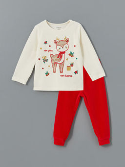 Bisiklet Yaka Y?lba?? Temal? K?z Bebek Pijama Tak?m?