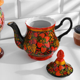 Чайник керамика «Яркий», 800 мл, хохлома