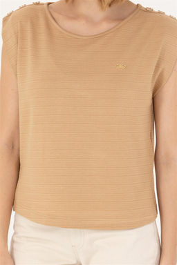 Женская футболка светло-коричневого цвета с круглым вырезом Неожиданная скидка в корзине - U.s. polo assn фото 6
