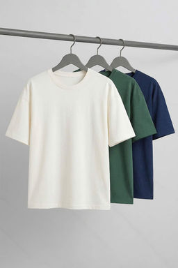 TRENDYOL MAN Siyah-Antrasit-Ekru Oversize/Genis Kesim 3lu Paket %100 Pamuklu T-Shirt TMNSS24TS00026 - Trendyolmilla фото 16