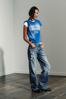 TRF RIPPED MID-WAIST WIDE-LEG JEANS