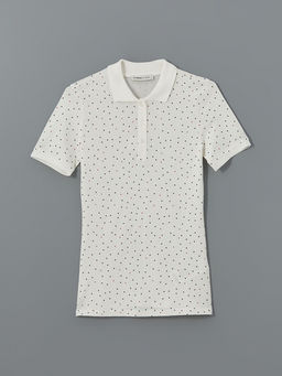 LC Waikiki Ekru Polo Yaka Desenli Kad_n Ti__rt