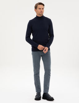 Lacivert Melanj Slim Fit Yar_m Bal_k__ Yaka Basic Triko Kazak - Pierre cardin фото 4