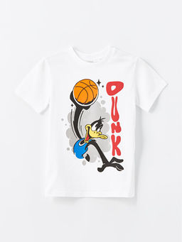 Bisiklet Yaka Daffy Duck Bask?l? K?sa Kollu Erkek ?ocuk Ti??rt