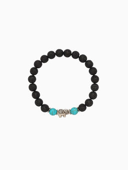 Браслет «Слоник», длина 18 см, камень пирит, лава, чёрный, бирюзовый
