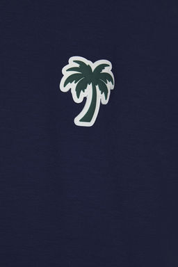 Lacivert Oversize/Genis Kesim Palmiye Patchli Interlok T-Shirt TMNSS25TS00024