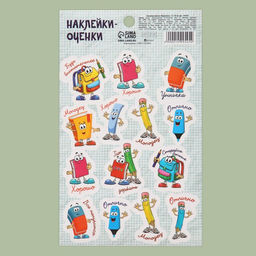 Цена за 5 шт. Наклейки-оценки Школьные, 10 х 18 см - Арт узор фото 2
