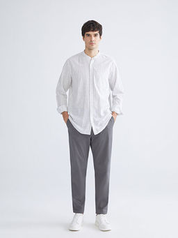 Regular Fit Hakim Yaka Erkek ?izgili Poplin G?mlek