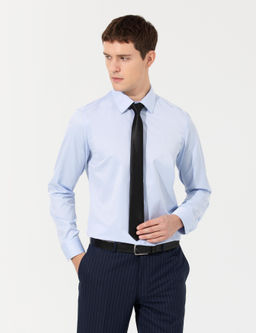 A__k Mavi Slim Fit Uzun Kollu Basic G_mlek