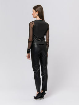 Жилет черного цвета из искусственной кожи на пуговицах - 1001dress фото 5