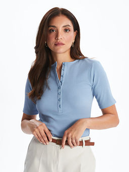 Bisiklet Yaka Dokulu Kad?n Ti??rt