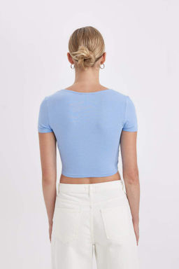 Базовая футболка с короткими рукавами и U-образным вырезом - Defacto фото 5