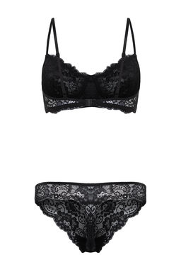 Siyah Dantelli Ip Ask?l? Balenli Kaps?z Orme Ic Camas?r? Tak?m? THMAW22AU0237