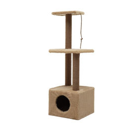 Домик для кошек с когтеточкой, 37×37×111 см, с двумя полками, джут, бежевый