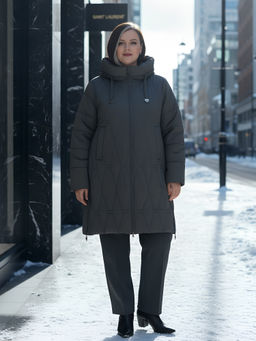 Пальто зимнее утепленное женское большого размера черного цвета 7699Ch - Visdeer фото 17