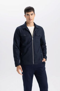 Slim Fit Dar Kesim Polo Yaka Fermuarl? Mevsimlik Baharl?k Mont