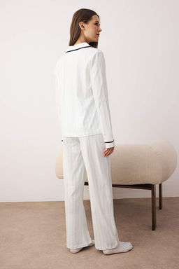 Trendyolmilla Pudra %100 Pamuklu Cizgili Biye Detayl? Orme Pijama Tak?m? THMAW21PT0614  фото 6