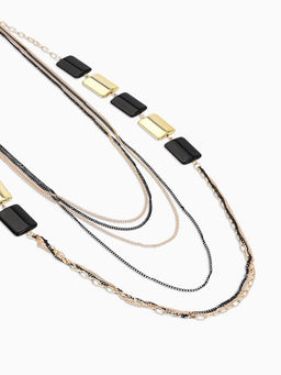 Набор 2 предмета: серьги, бусы Унисон прямоугольники, чёрный в золоте, 80 см