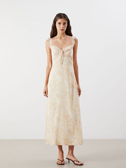 ?i?ekli Ask?l? F?rf?rl? Belden Oturtmal? Elbise