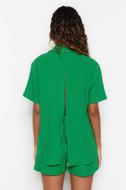 Yesil Dokuma Plaj Gomlek-Sort Tak?m TBESS23AU00022 - Trendyolmilla фото 7