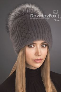 Шапка Буратино норка орнамент серо-голубая
