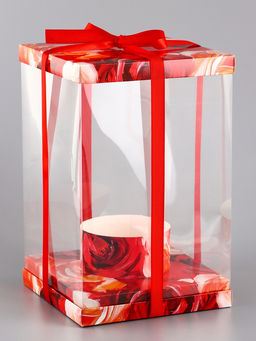 Коробка PVC, для цветов и букетов, с лентой, 28?18?18 см, красный