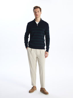 Dik Yaka Uzun Kollu ?izgili Erkek Triko Kazak