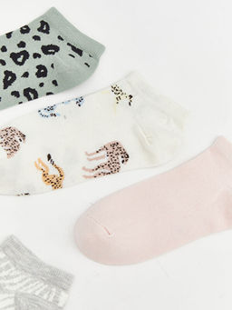 Leopar Desenli Kad?n Patik ?orap 5li