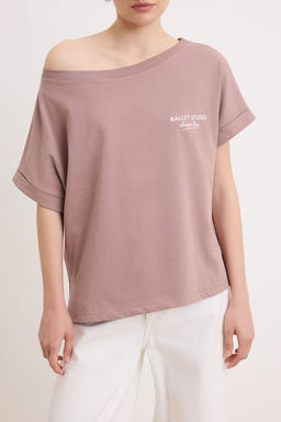 Ekru Slogan Oversize Kay?k Yaka Dusuk Kol K?sa 2 iplik penye Orme T-Shirt TWOSS26TS00150 - Trendyolmilla фото 7