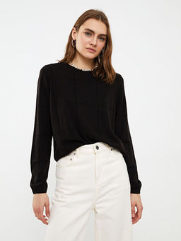 Bisiklet Yaka Kendinden Desenli Uzun Kollu Kad?n Triko Kazak - Waikiki фото 3