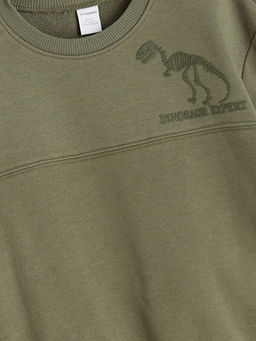 Bisiklet Yaka Dinozor Bask?l? Erkek ?ocuk Sweatshirt ve E?ofman Alt? 2li Tak?m
