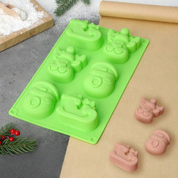 Цена за 4 шт. Форма для выпечки Доляна «Новый год», силикон, 27×17×3 см, 6 ячеек (8×7×3 см), зелёная