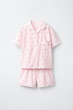 6-14 A?OS/ PIJAMA CAMISERO RAYAS Y CEREZAS / Blanco / Rojo