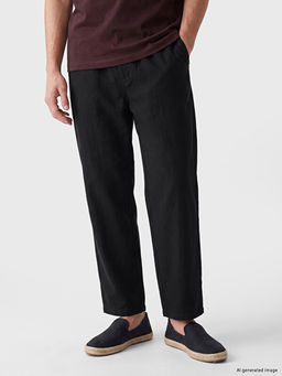 Regular Fit Keten G?r?n?ml? Erkek Pantolon