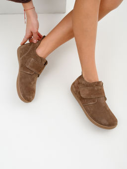 Босоногие ботинки 209.NATAbr.Серо-коричневая замша/мех