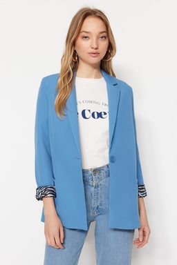 Koyu Mavi Regular Astar Detayl? Dokuma Blazer Ceket TWOAW20CE0316