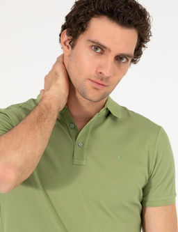 A__k Ye_il Polo Yaka Slim Fit Basic Merserize T-shirt