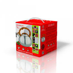 Чайник из нержавеющей стали "Zeidan" 3л, со свистком, литой корпус, матовая полировка корпуса, фиксированная прорезиненная ручка "под дерево", курковый механизм, индукционное дно, подарочная коробка (Китай) Подходит для всех видов плит, включая индук